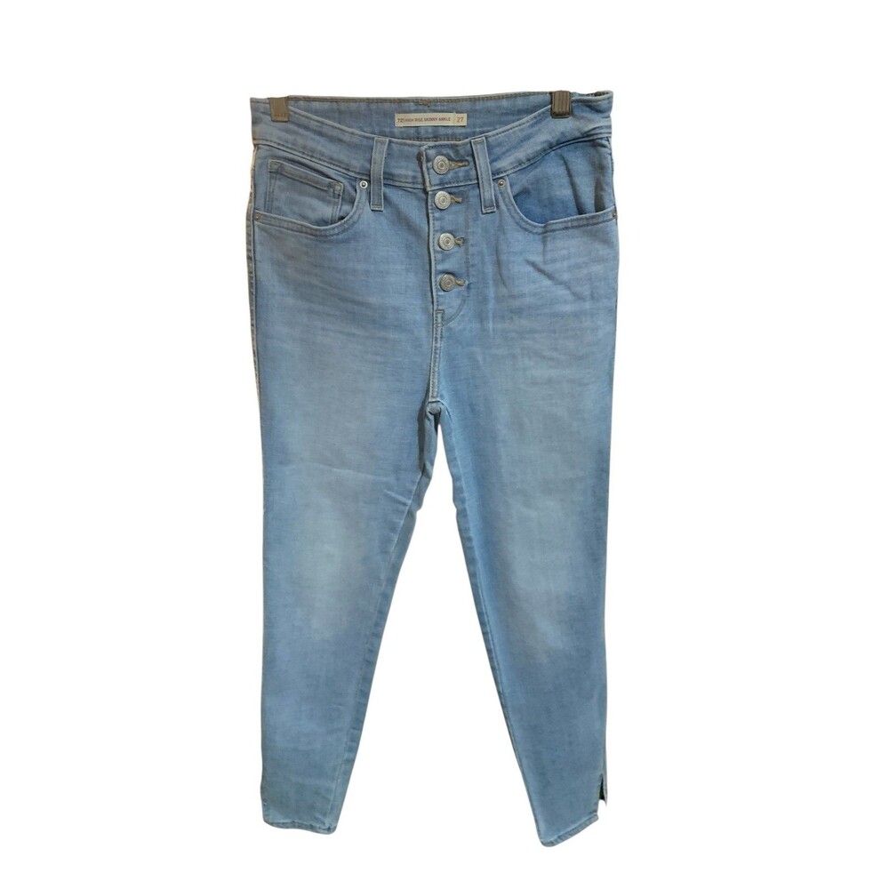 Levis 721 High Rise Skinny Jeans Womens 27 Light Wash Button Fly Ankle Stretch